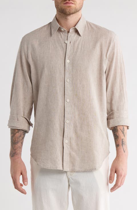 Linen & Cotton Blend Button-Up Shirt