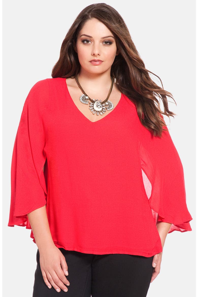Flowy Georgette V-Neck Top, Main, color, TARTAN