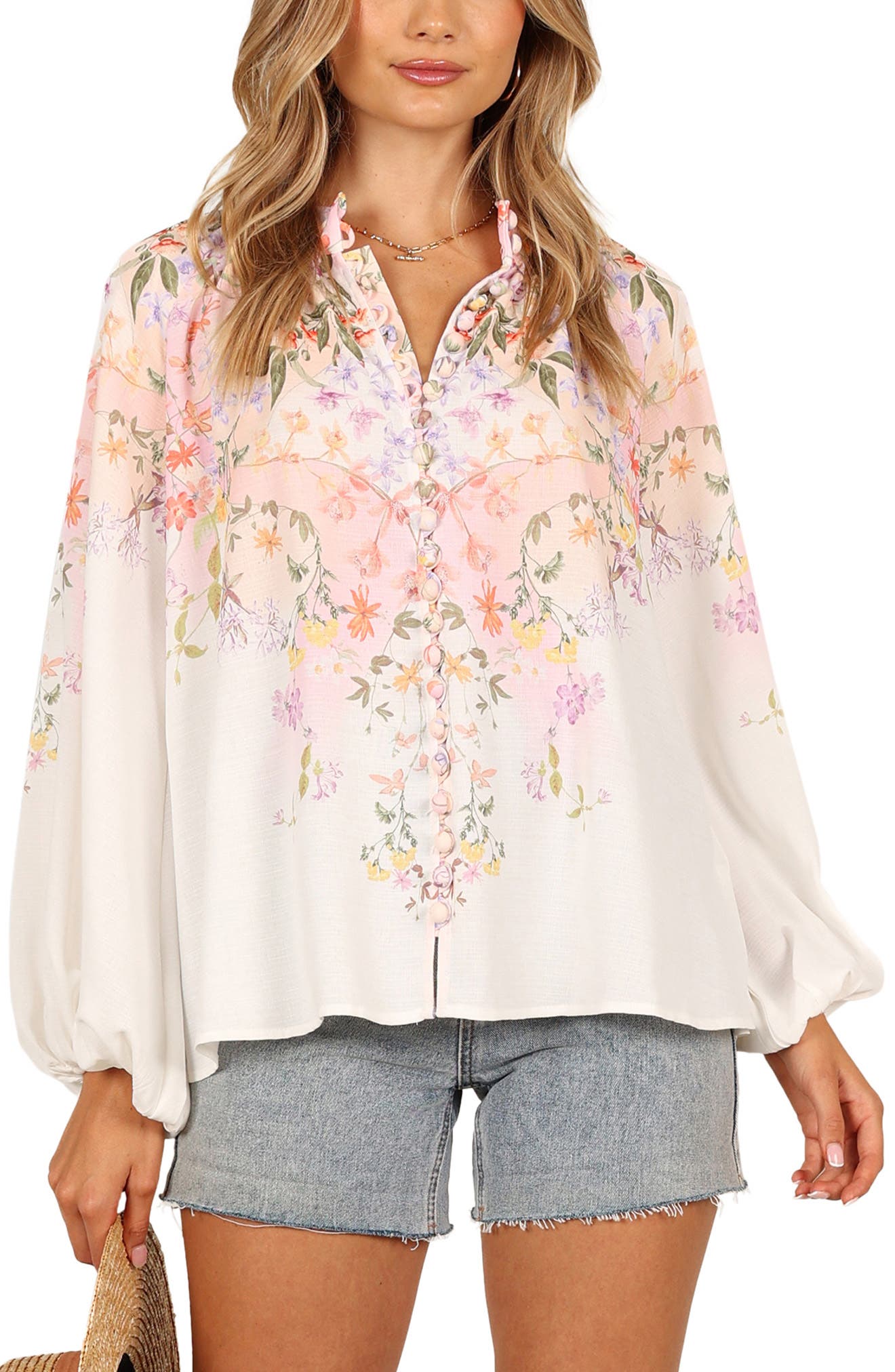 Floral/pearl long shirt
