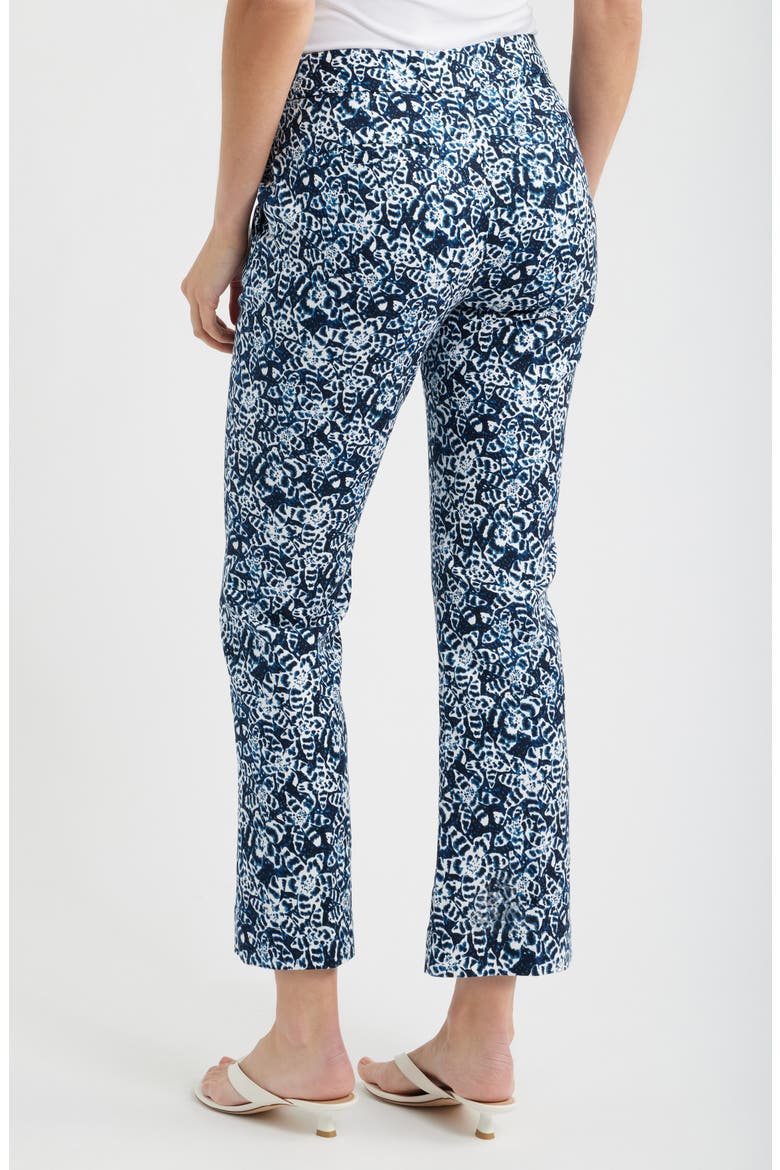 Plaza Shibori Lilies Stretch Cotton Boot Cut Pants, Alternate, color, INDIGO MULTI
