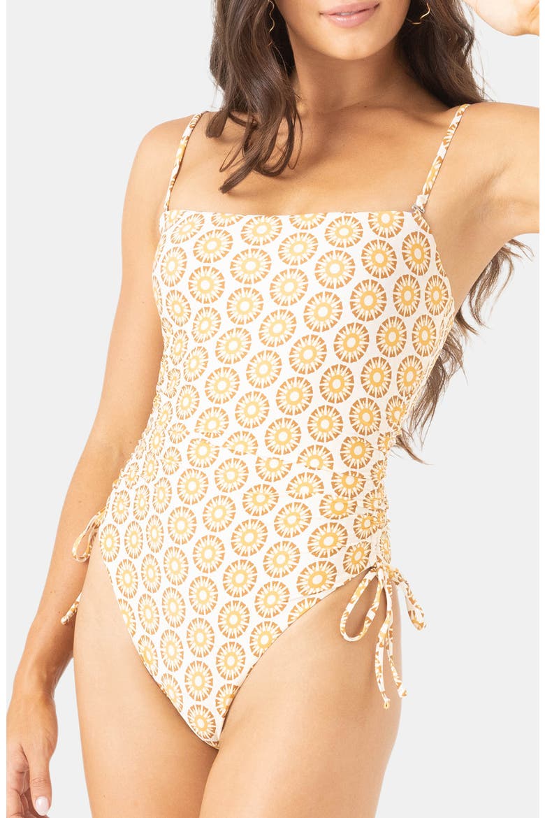 Sunshine State of Mind Bandeau One-Piece Swimsuit, Alternate, color, WHITE/ BROWN MULTI