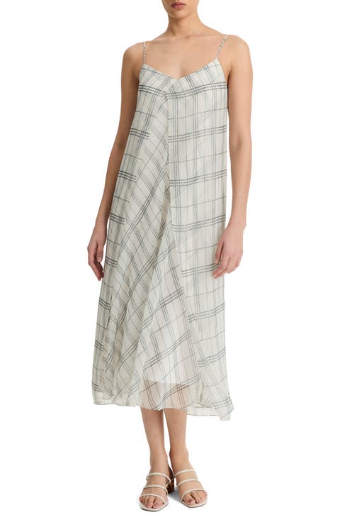 Fenced Plaid Sheer Panel Dress
