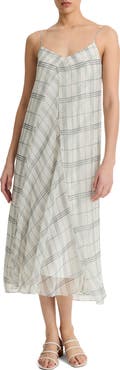 Vince Fenced Plaid Sheer Panel Dress