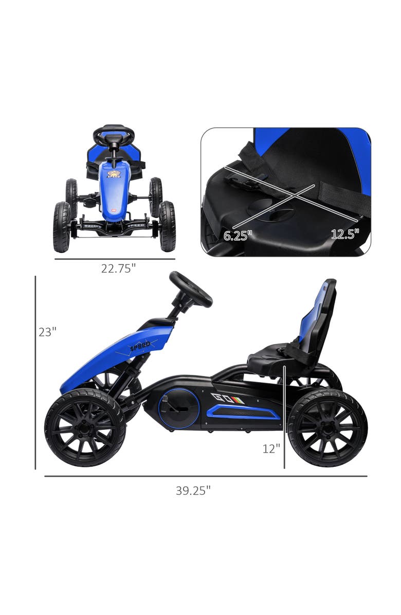 Aosom Kids Pedal Go Kart with Adjustable Seat Swing Axle Handbrake Shock Absorbing Wheels, Alternate, color, Blue