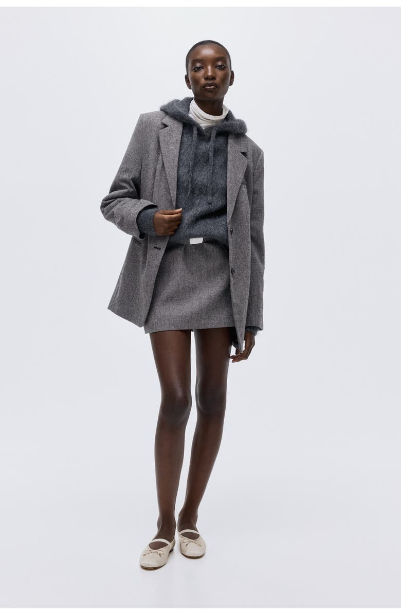 H&M Long Blazer, Main, color, Gray Melange