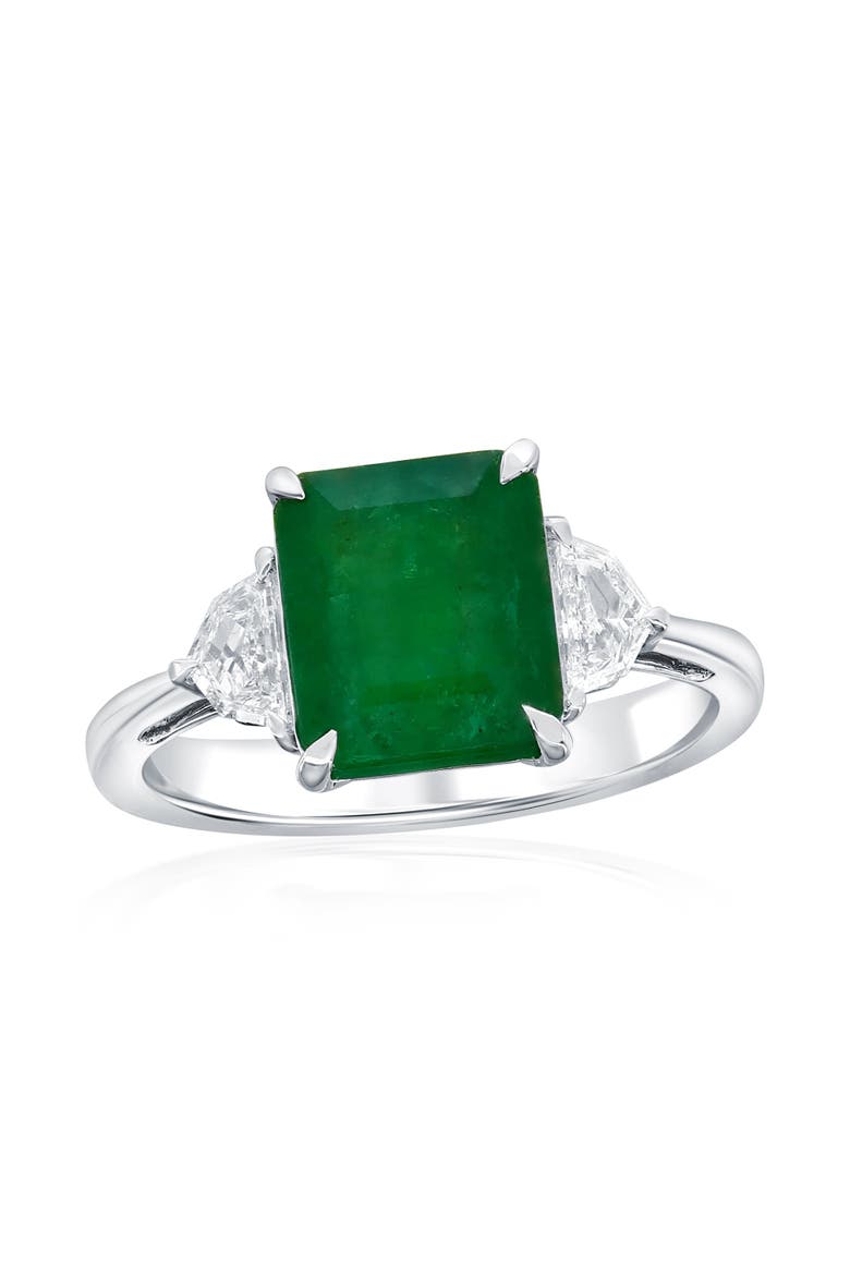 14K White Gold 3.03ct Emerald & 0.31cttw Diamond Ring, Main, color, Green