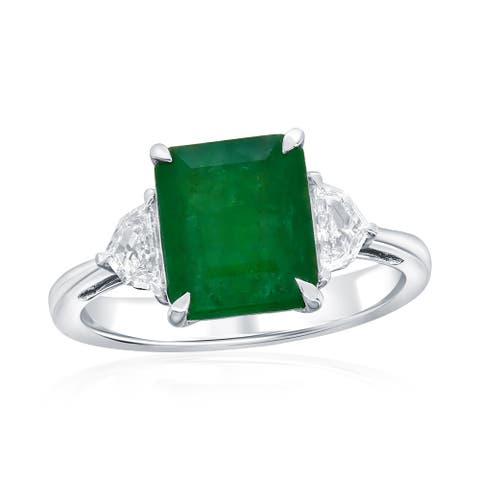 14K White Gold 3.03ct Emerald & 0.31cttw Diamond Ring