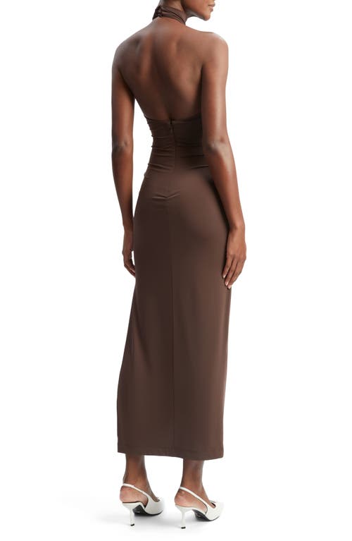 Bardot Neve Cutout Maxi Halter Dress In Chocolate