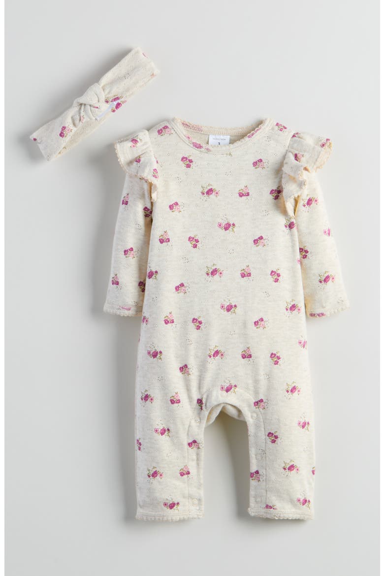 Pointelle Romper & Headband Set, Main, color, BEIGE LIGHT HALIEY FLORAL