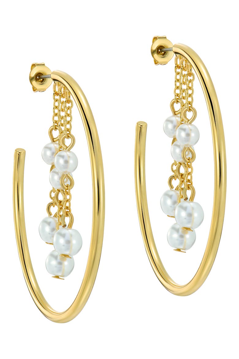 Casey Cascade Hoop Earrings, Main, color, GOLD TONE/ PEARL