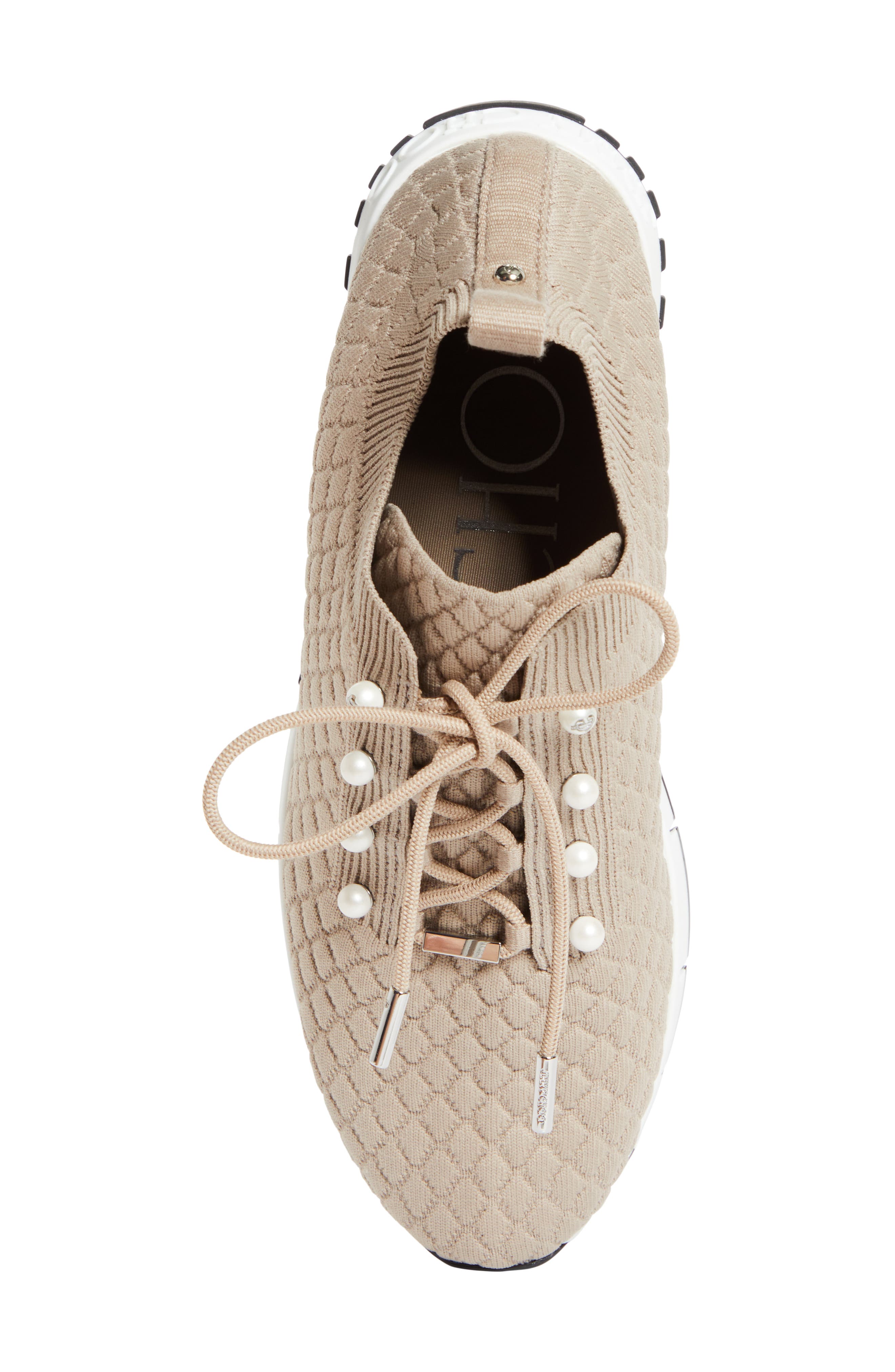 Jimmy Choo Veles Faux Pearl Knit Sneaker, Alternate, color, X Stone