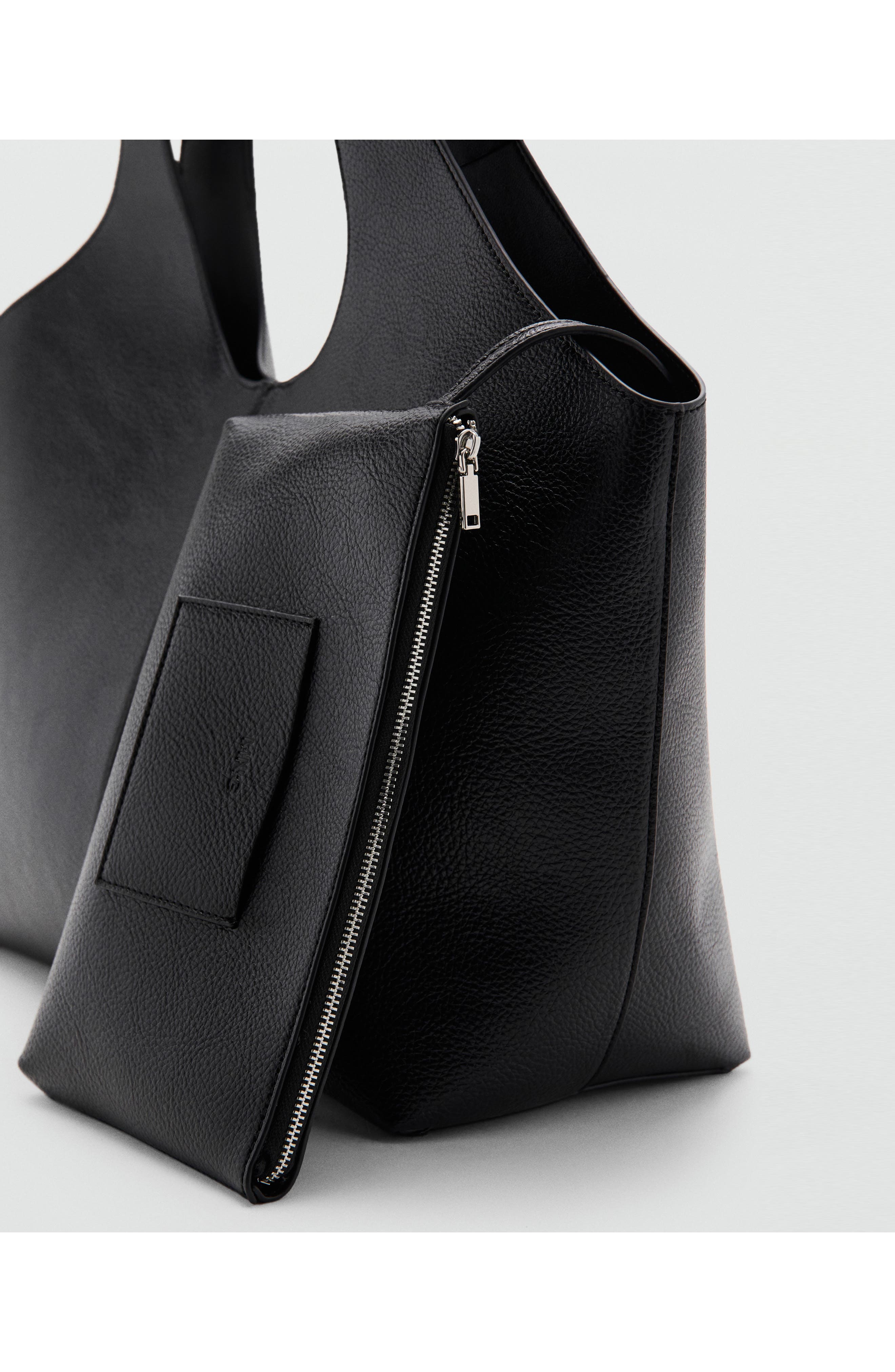 MANGO Large Faux Leather Shopper Tote, Alternate, color, 