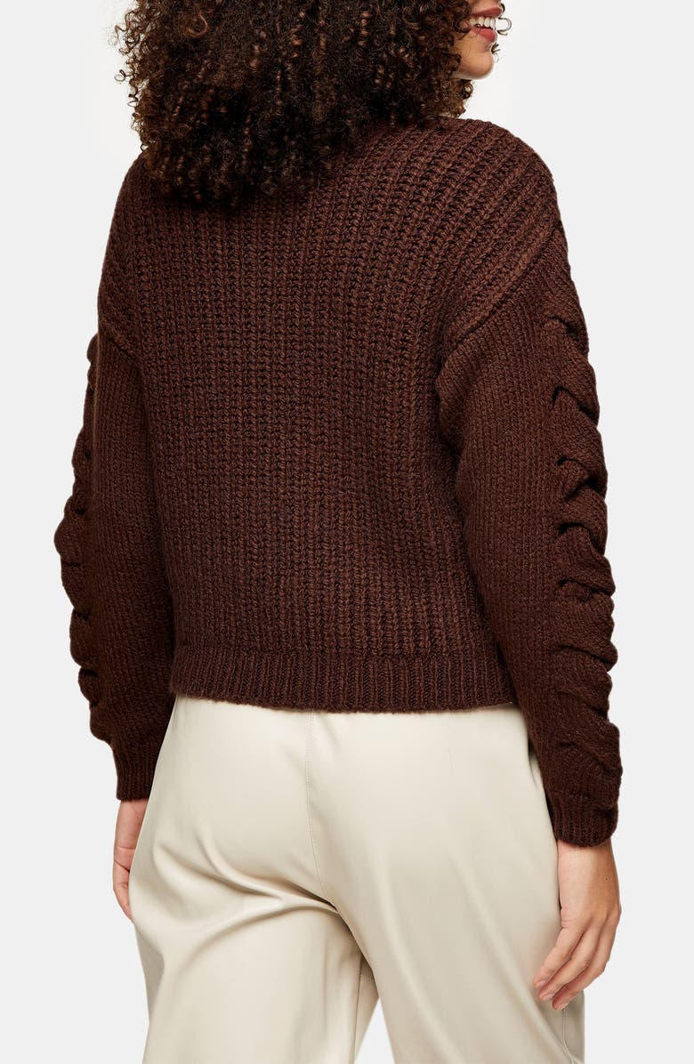 Topshop Cable Knit Sleeve Turtleneck Sweater, Alternate, color,