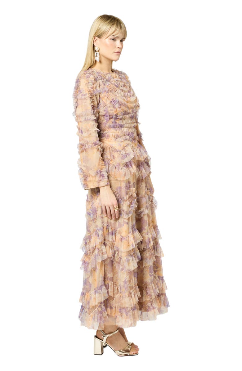 MARYISA Occasion Modest Ruffle Floral Print Evening Dress, Alternate, color, Multicolor