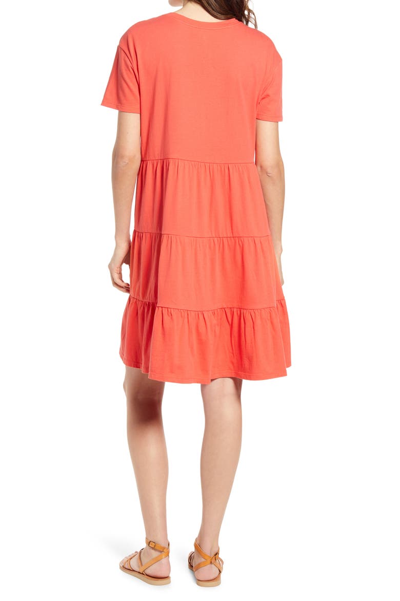 Tiered T-Shirt Dress, Alternate, color, RED CAYENNE