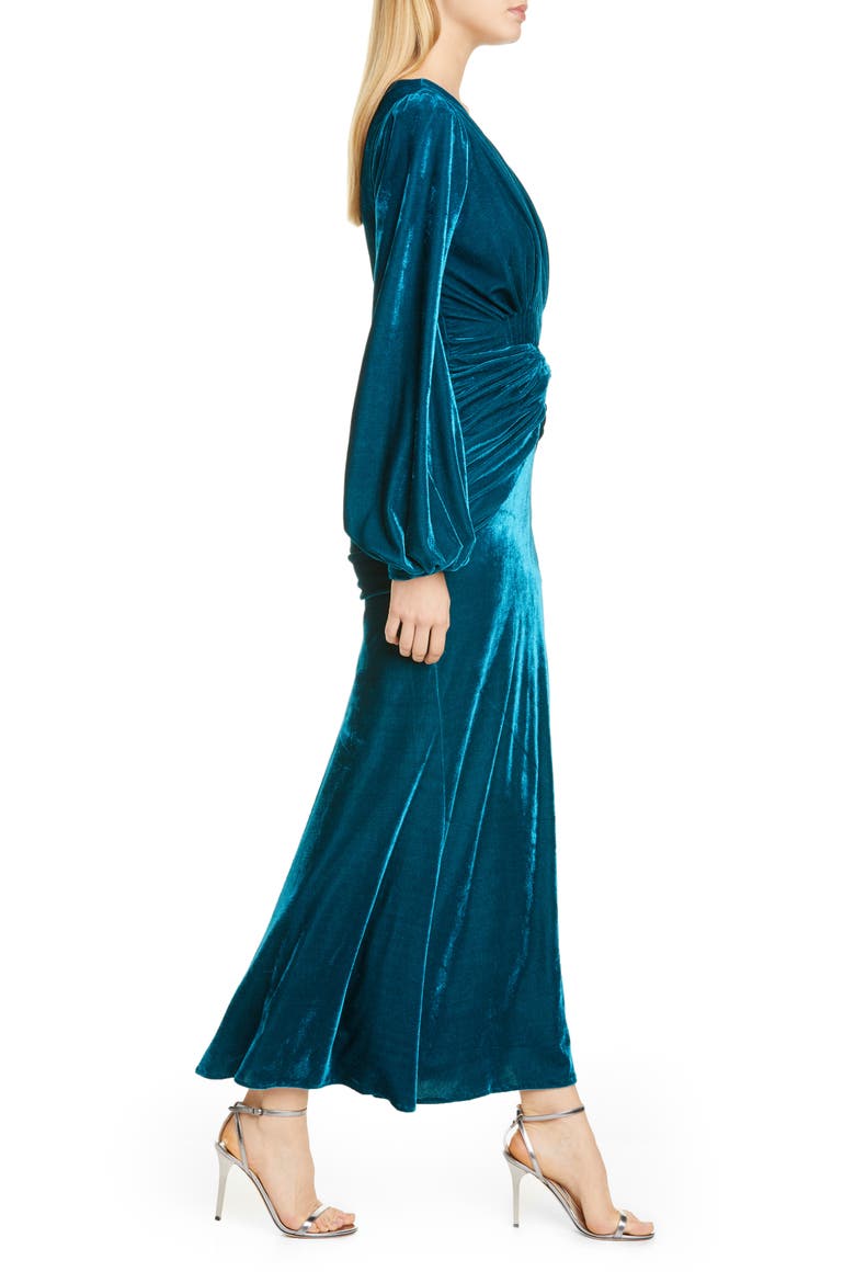 Long Sleeve Velvet Gown, Alternate, color, AZURE