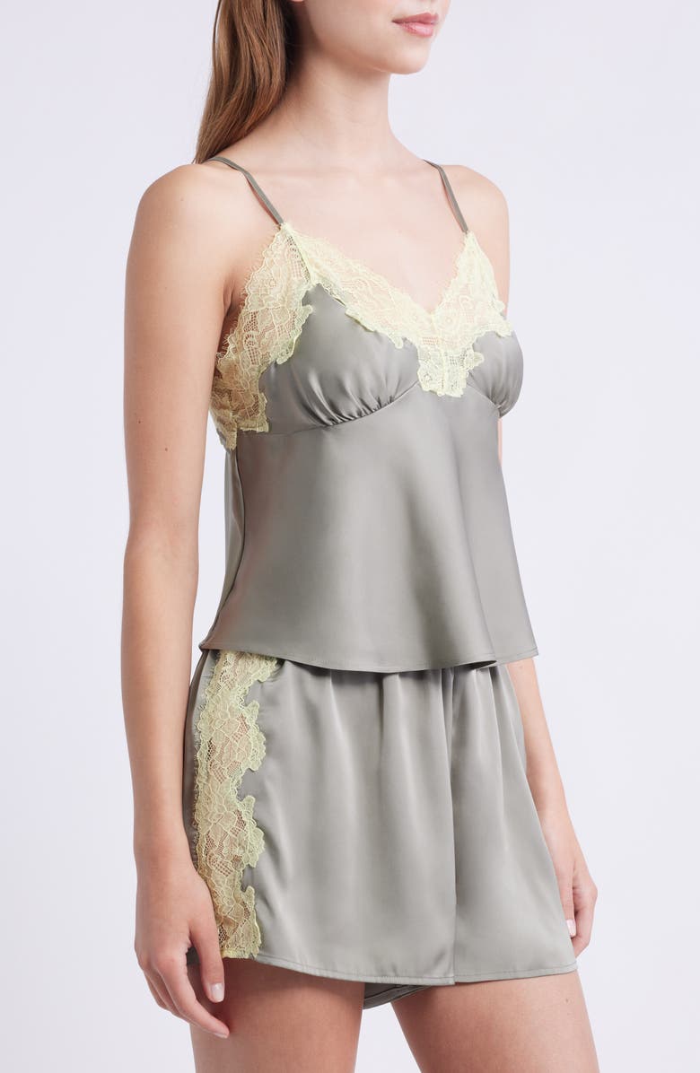 Open Edit Lace Trim Satin Short Pajamas, Alternate, color, Green Sage