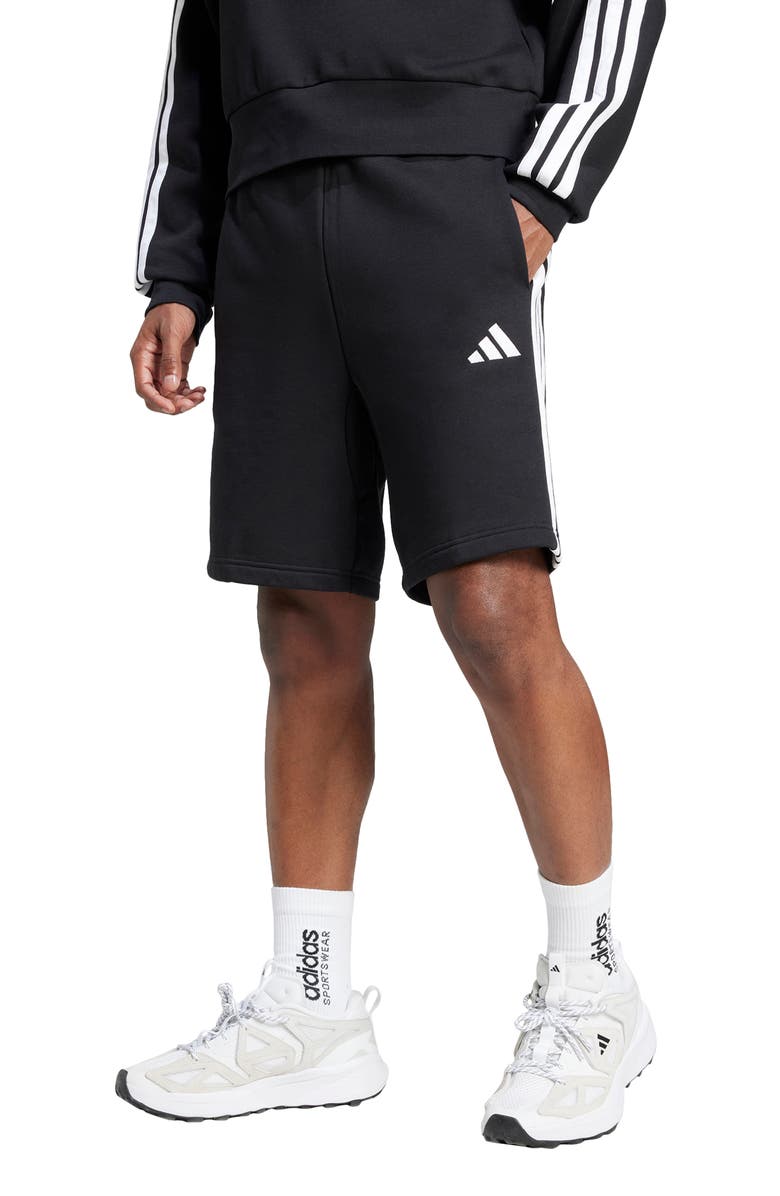 adidas Essentials 3-Stripes Fleece Shorts, Main, color, Black/ White