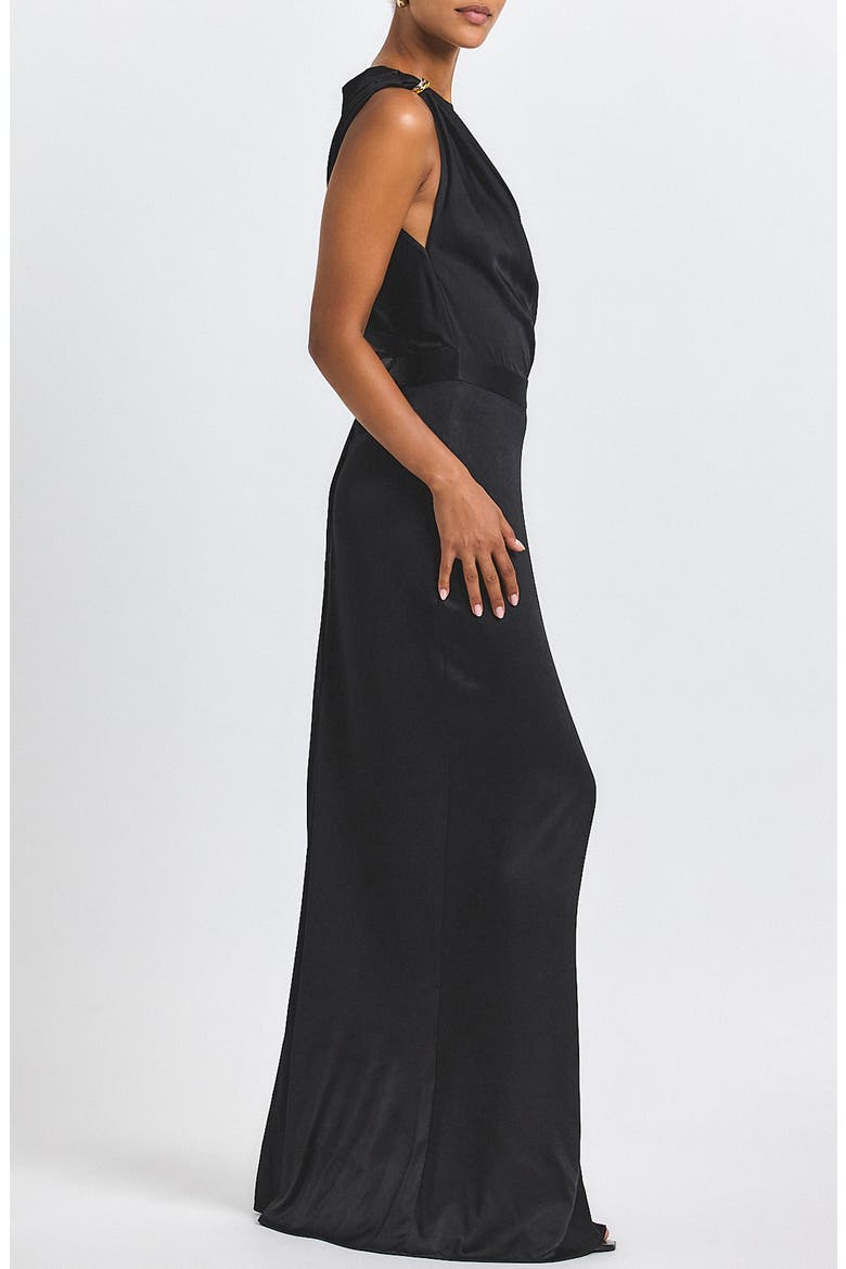 Maritza Sleeveless Satin Maxi Dress, Alternate, color, BLACK