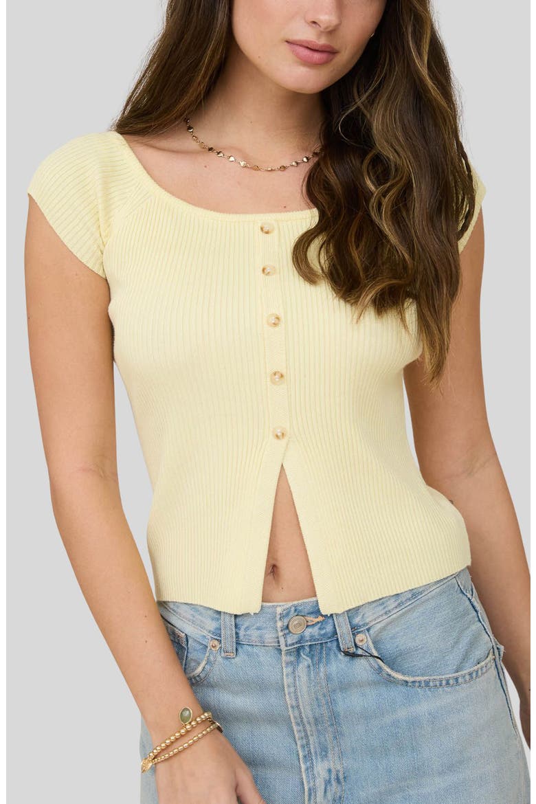 Short Sleeve Button Front Rib Knit Top, Main, color, BUTTER YELLOW
