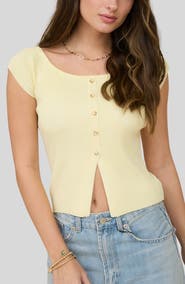 Blu Pepper Short Sleeve Button Front Rib Knit Top