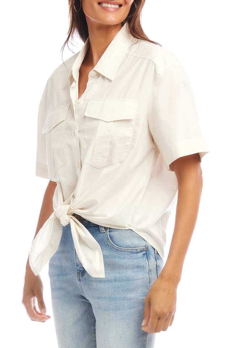 Karen Kane Tie Front Button-Up Shirt, Alternate, color, Cream