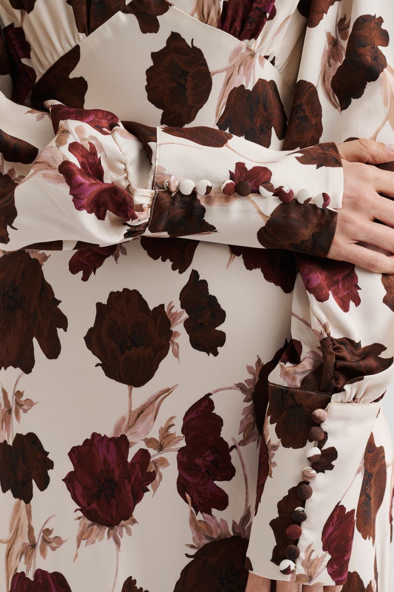Alize Long Sleeved Satin Maxi Dress, Alternate, color, Wine Peony