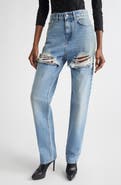 Area Crystal Slit Frayed Straight Leg Jeans