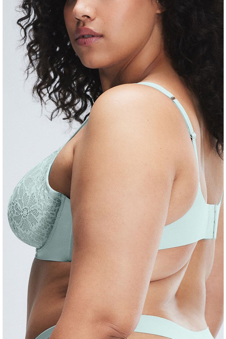 Bold Lace Unlined Plunge Bra, Alternate, color, MINT CONDITION BLUE