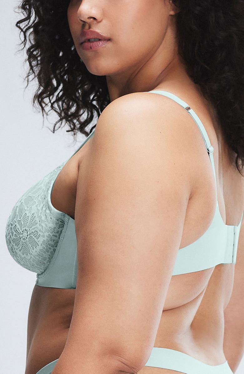 SAVAGE X FENTY Bold Lace Unlined Plunge Bra, Alternate, color, Mint Condition Blue