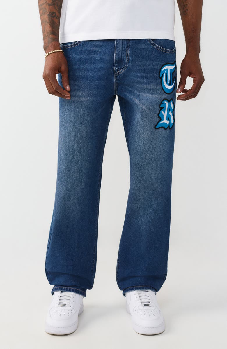 True Religion Bobby Appliqué Baggy Jeans, Main, color, Medium Blaze
