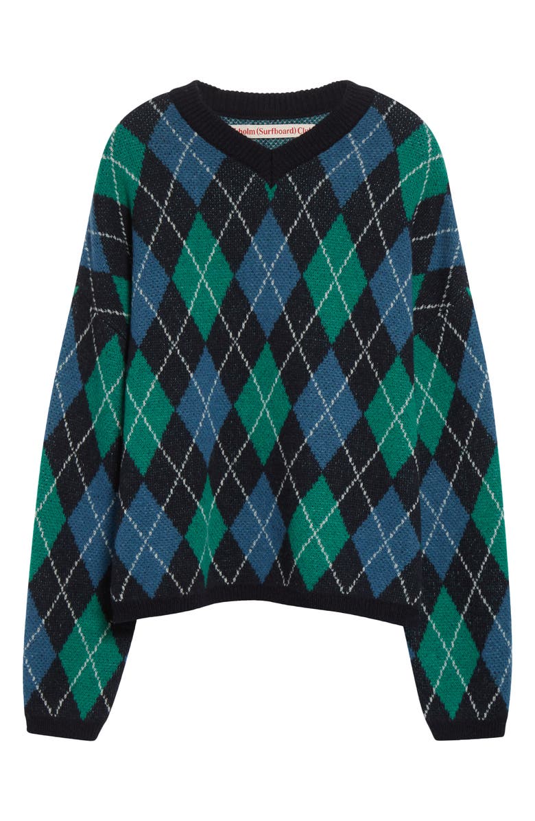 STOCKHOLM SURFBOARD CLUB Gyle Argyle Merino Wool Blend Sweater, Alternate, color, Blue And Green