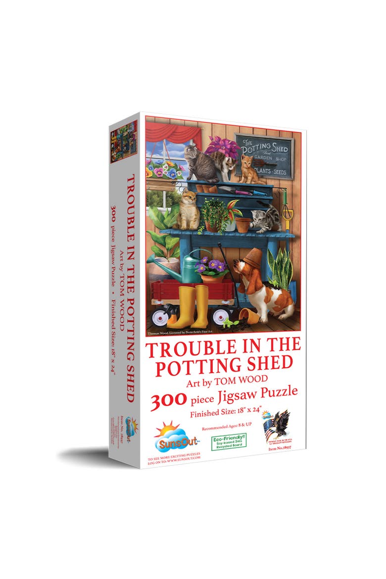 Trouble in the Potting Shed 300 piece Jigsaw Puzzle for Adults, Main, color, Multicolor