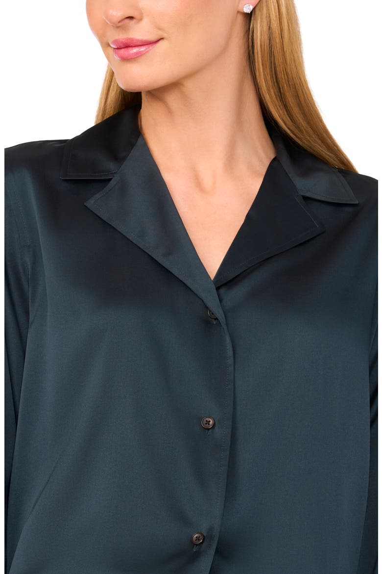 Stretch Satin Button-Up Shirt, Alternate, color, FOREST RIVER