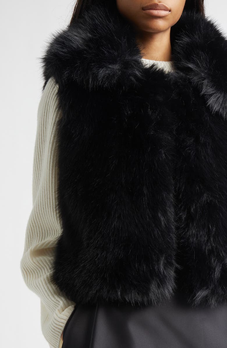 EENK Stand Collar Faux Fur Vest, Alternate, color, Black Polyester