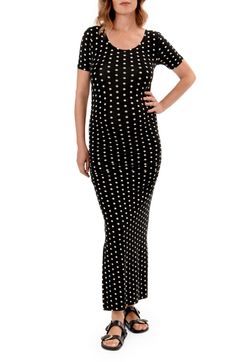 Hugo Maternity Maxi Dress, Main, color, POLKA DOT BLACK