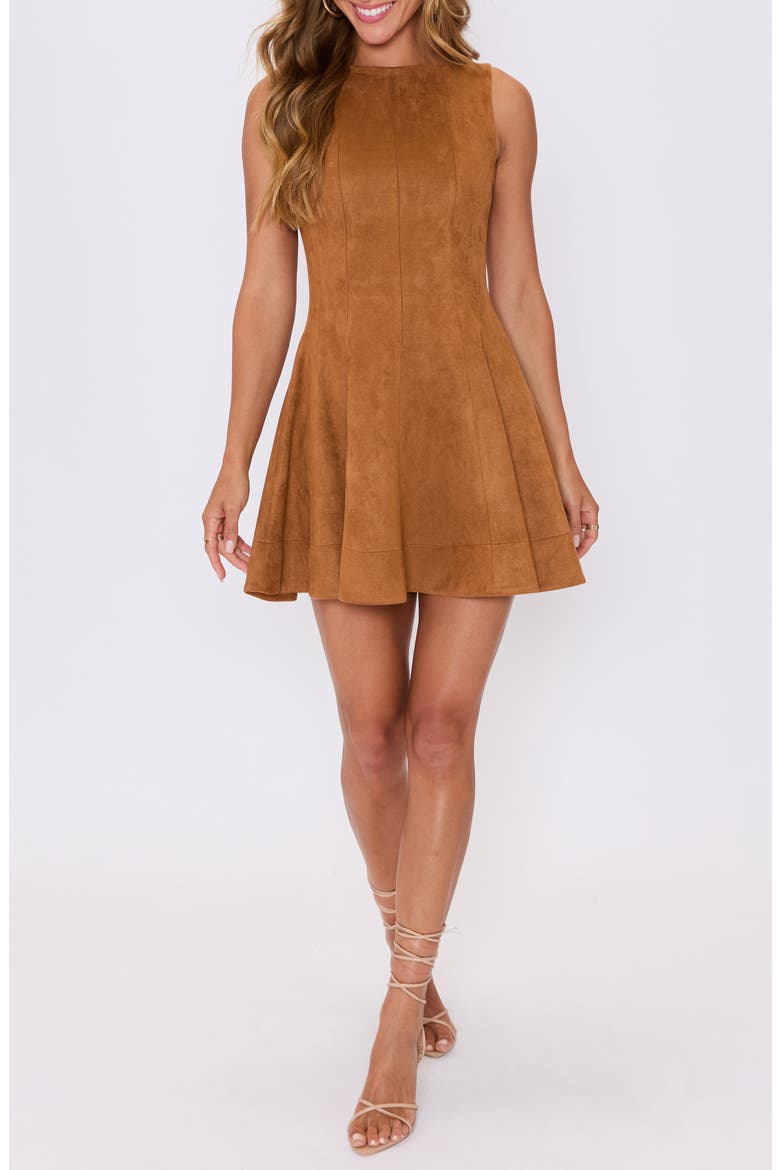 Maeve Faux Suede Fit & Flare Minidress, Main, color, CAMEL