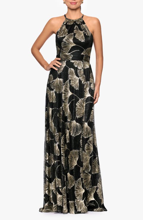 Metallic Floral Pattern Sleeveless Dress