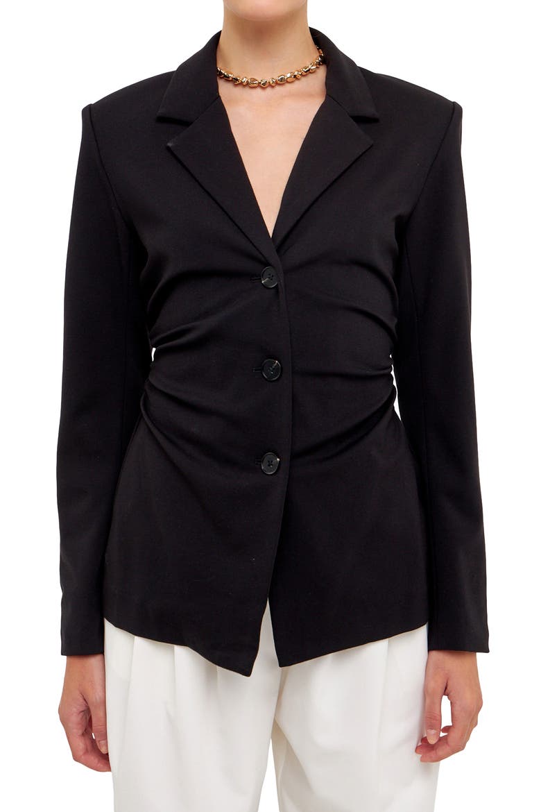 Ruched Blazer, Main, color, BLACK