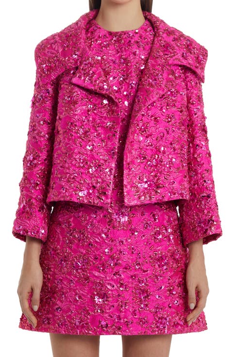 Embellished Crop Floral Brocade Jacket