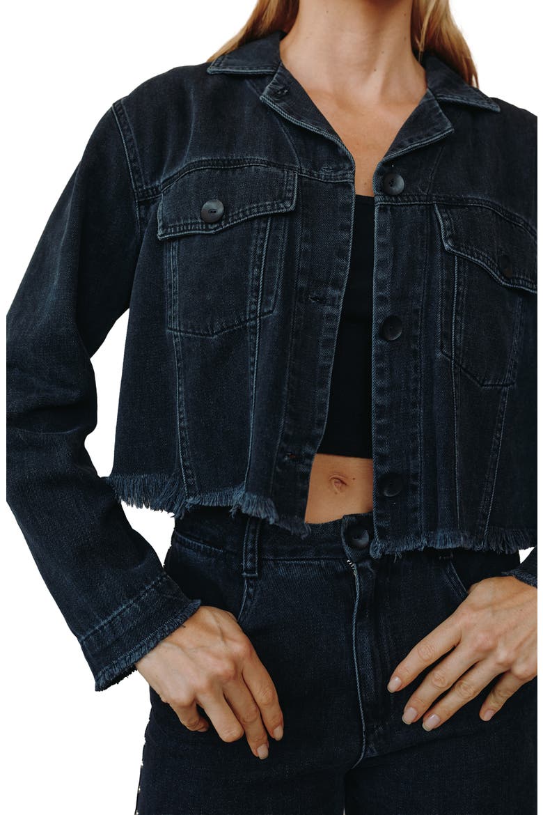 Anya Studded Fringe Trim Denim Jacket, Alternate, color, MOON SHADOW WASH