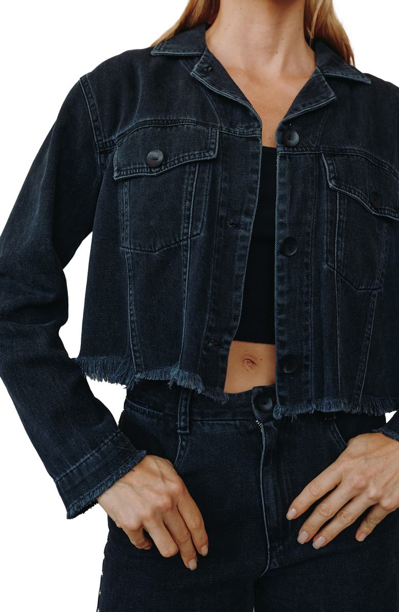 Bella Dahl Anya Studded Fringe Trim Denim Jacket, Alternate, color, Moon Shadow Wash