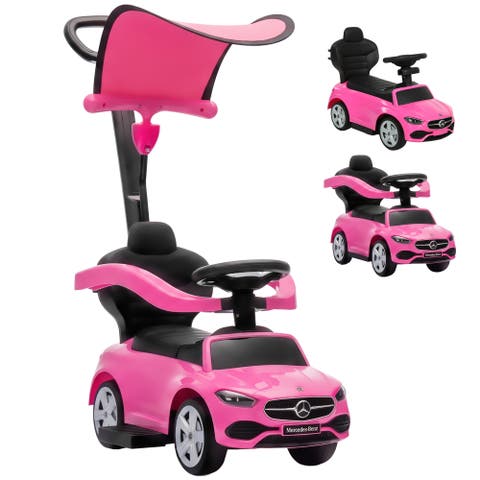 4 in 1 Toddler Push Car, Licensed Mercedes-Benz Ride On Car, Foot to Floor Slider with Parent Push Handle