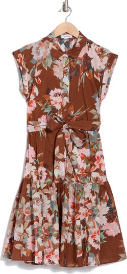 カルバンクライン Floral Cap Sleeve Cotton Shirtdress Calvin Klein Floral Cap Sleeve Cotton Shirtdress | Nordstromrack