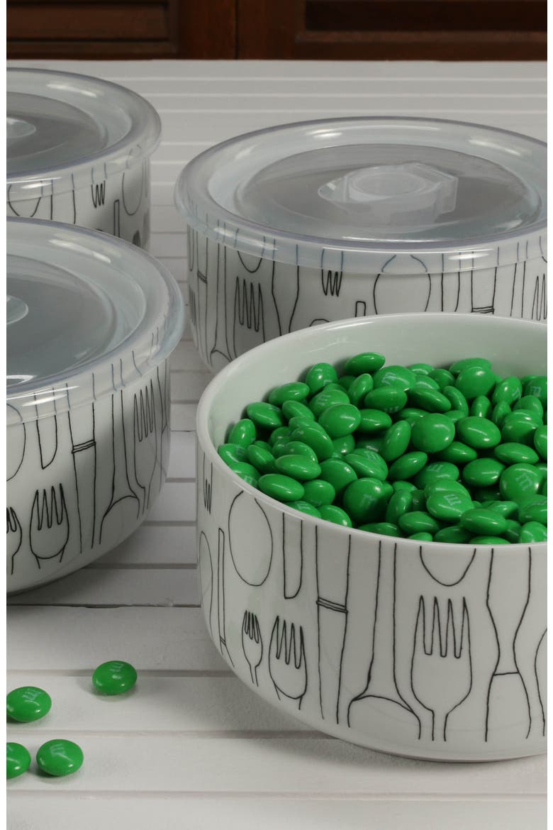 Set of 4 Large Storage Bowl with Lid, Alternate, color, WHITE