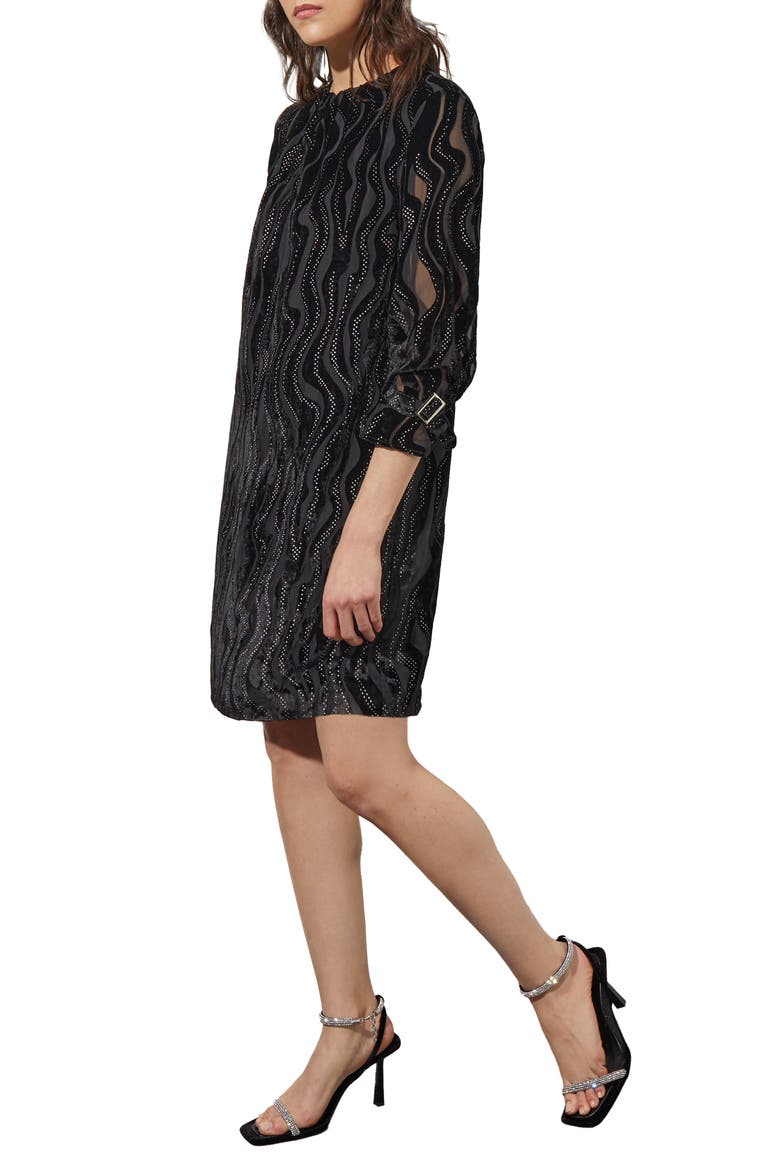 Beaded Velvet Burnout Shift Dress, Alternate, color, BLACK