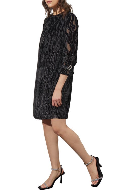 Ming Wang Beaded Velvet Burnout Shift Dress In Black