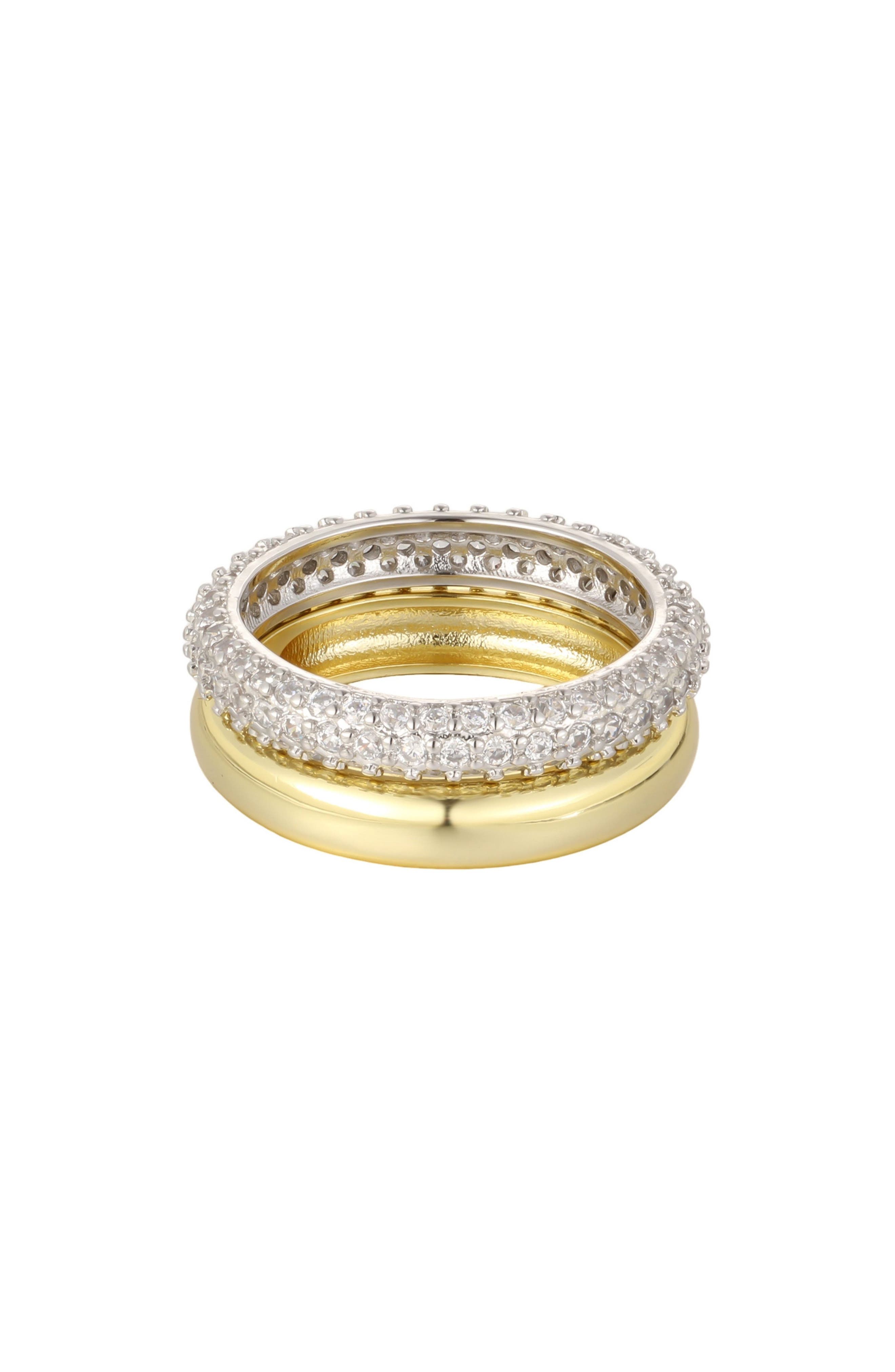 Mixed Metal Chubby Cubic Zirconia Set of 2 Rings