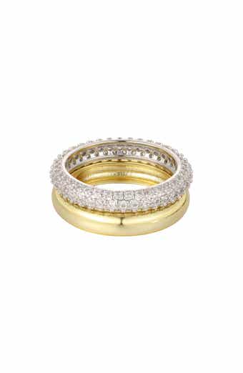 Mixed Metal Chubby Cubic Zirconia Set of 2 Rings