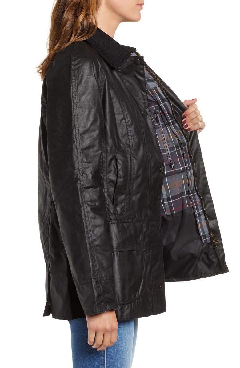 Barbour Beadnell Waxed Cotton Jacket, Alternate, color, Black